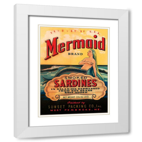 Mermaid Brand Smoked Sardines White Modern Wood Framed Art Print with Double Matting by Unknown