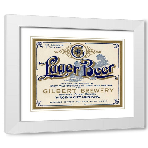 Gilbert Brewery Lager Beer White Modern Wood Framed Art Print with Double Matting by Vintage Booze Labels