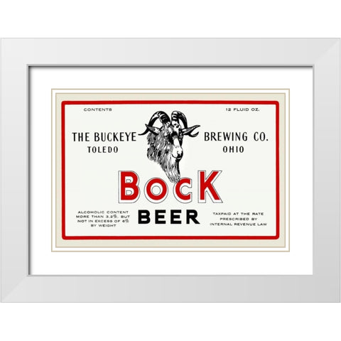 Bock Beer White Modern Wood Framed Art Print with Double Matting by Vintage Booze Labels