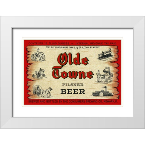 Olde Towne Pilsner Beer White Modern Wood Framed Art Print with Double Matting by Vintage Booze Labels