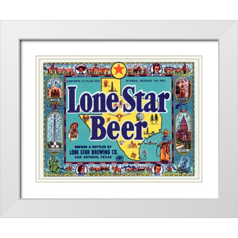 Lone Star Beer White Modern Wood Framed Art Print with Double Matting by Vintage Booze Labels