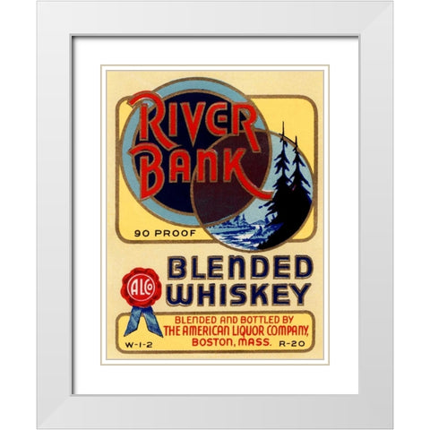 River Bank Blended Whiskey White Modern Wood Framed Art Print with Double Matting by Vintage Booze Labels