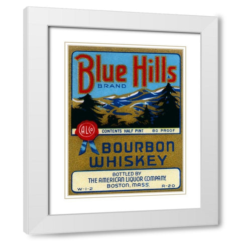 Blue Hills Bourbon Whiskey White Modern Wood Framed Art Print with Double Matting by Vintage Booze Labels