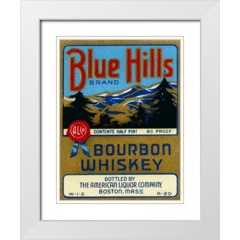 Blue Hills Bourbon Whiskey White Modern Wood Framed Art Print with Double Matting by Vintage Booze Labels