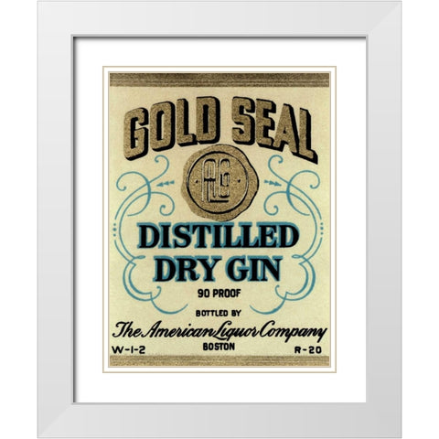 Gold Seal Distiller Dry Gin White Modern Wood Framed Art Print with Double Matting by Vintage Booze Labels