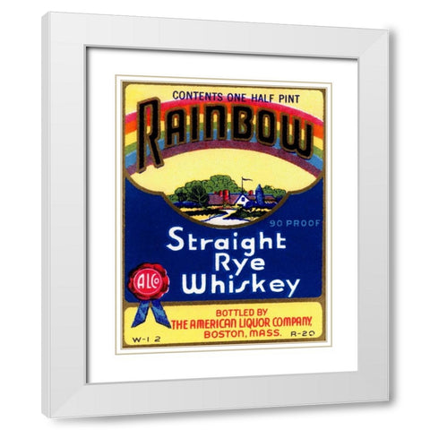 Rainbow Straight Rye Whiskey White Modern Wood Framed Art Print with Double Matting by Vintage Booze Labels