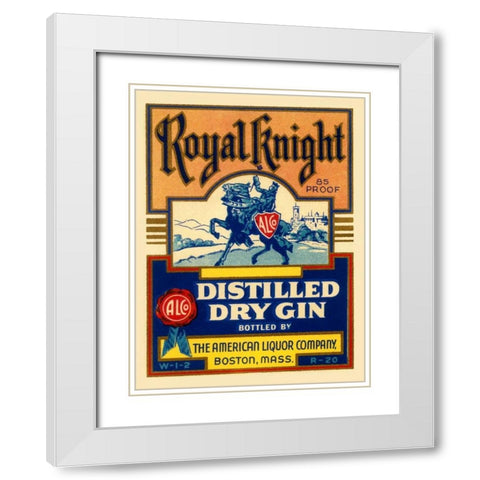 Royal Knight Distilled Dry Gin White Modern Wood Framed Art Print with Double Matting by Vintage Booze Labels