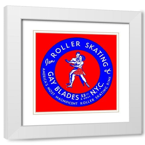 Gay Blades Roller Skating NYC White Modern Wood Framed Art Print with Double Matting by Retrorollers