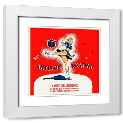 Artistic Skating White Modern Wood Framed Art Print with Double Matting by Retrorollers