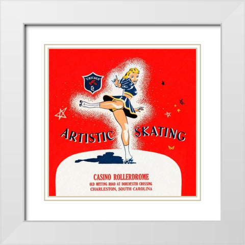 Artistic Skating White Modern Wood Framed Art Print with Double Matting by Retrorollers