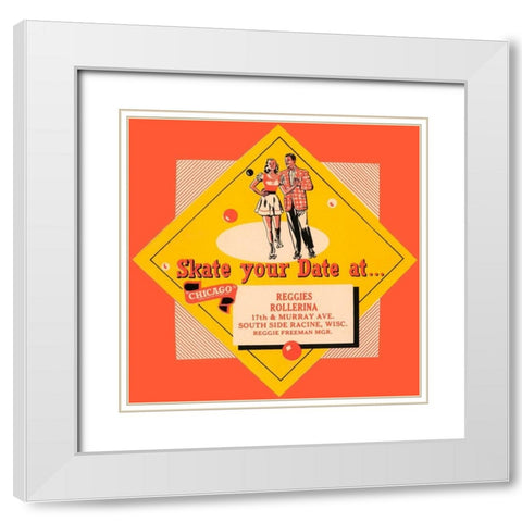 Skate Your Date White Modern Wood Framed Art Print with Double Matting by Retrorollers