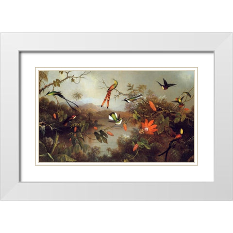 Tropical Landscape With Ten Hummingbirds White Modern Wood Framed Art Print with Double Matting by Heade, Martin Johnson