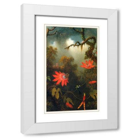 Two Hummingbirds Perched On Passion Flower Vines White Modern Wood Framed Art Print with Double Matting by Heade, Martin Johnson