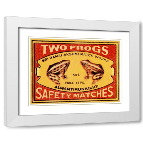 Two Frogs Safety Matches White Modern Wood Framed Art Print with Double Matting by Phillumenart
