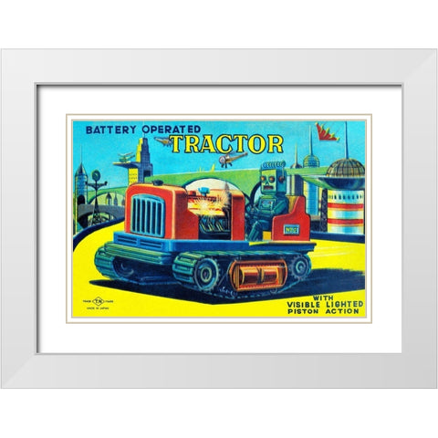 Battery Operated Tractor White Modern Wood Framed Art Print with Double Matting by Retrotrans