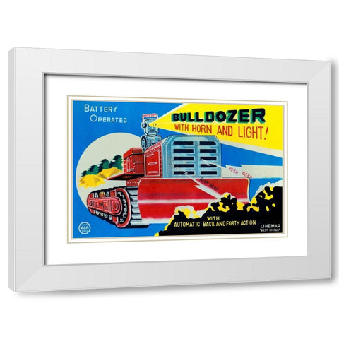 Battery Operated Bulldozer with Horn and Light White Modern Wood Framed Art Print with Double Matting by Retrotrans