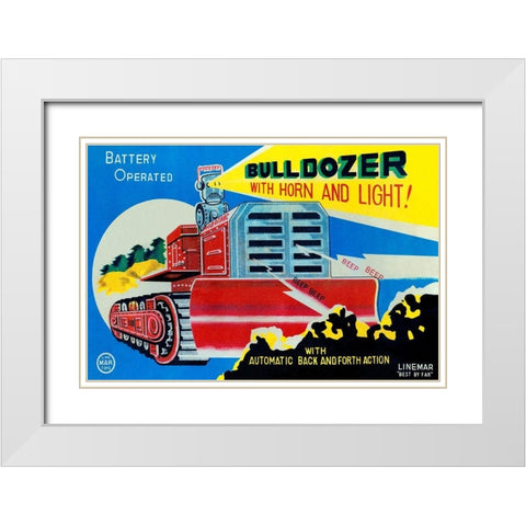 Battery Operated Bulldozer with Horn and Light White Modern Wood Framed Art Print with Double Matting by Retrotrans