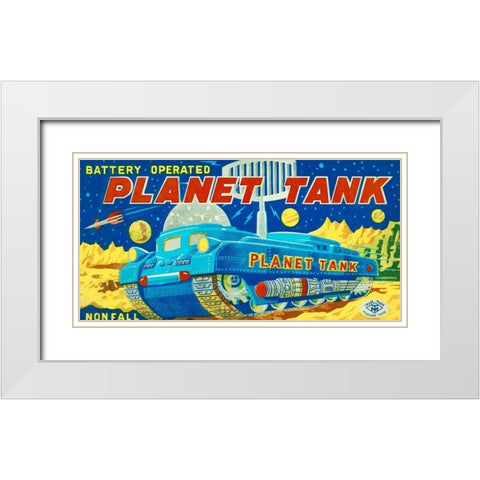 Planet Tank White Modern Wood Framed Art Print with Double Matting by Retrotrans