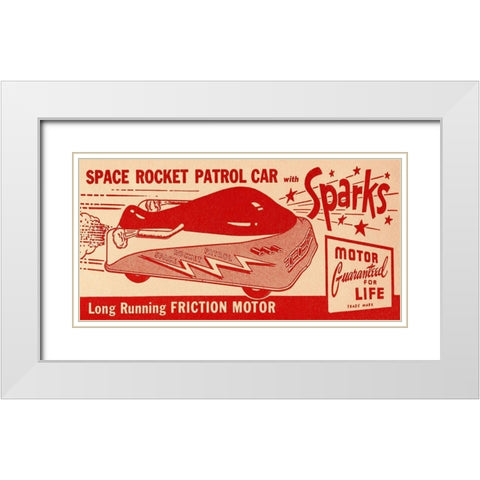 Space Rocket Patrol Car White Modern Wood Framed Art Print with Double Matting by Retrotrans