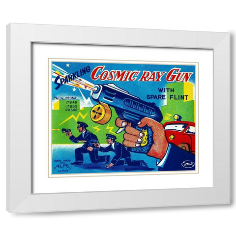 Cosmic Ray Gun White Modern Wood Framed Art Print with Double Matting by Retrogun