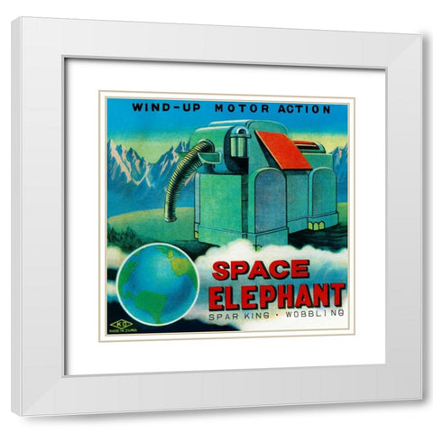 Space Elephant White Modern Wood Framed Art Print with Double Matting by Retrobot