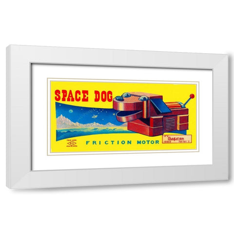 Space Dog White Modern Wood Framed Art Print with Double Matting by Retrobot