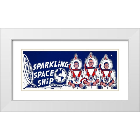 Sparkling Space Ship White Modern Wood Framed Art Print with Double Matting by Retrorocket