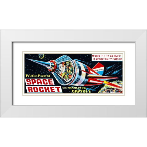 Space Rocket with Revolving Capsule White Modern Wood Framed Art Print with Double Matting by Retrorocket