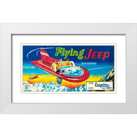 Flying Jeep White Modern Wood Framed Art Print with Double Matting by Retrorocket