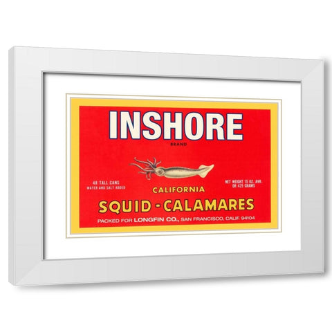 Inshore Brand Squid - Calamares White Modern Wood Framed Art Print with Double Matting by Retrolabel