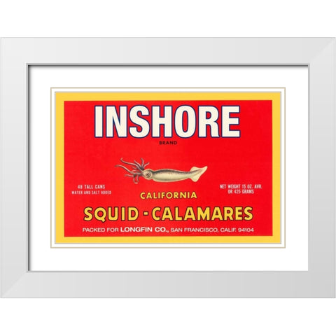 Inshore Brand Squid - Calamares White Modern Wood Framed Art Print with Double Matting by Retrolabel