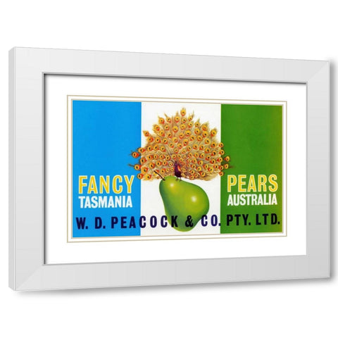 Peacock Pears White Modern Wood Framed Art Print with Double Matting by Retrolabel