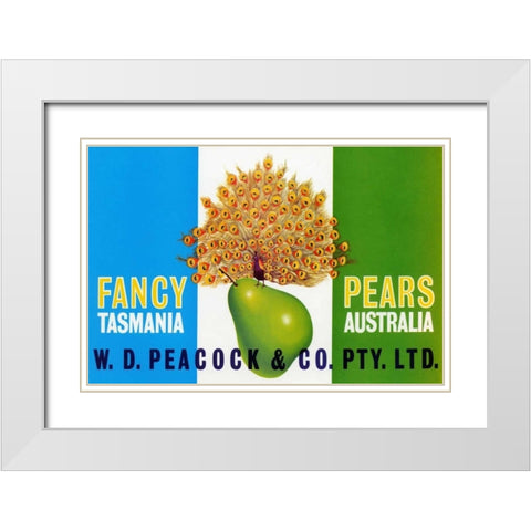 Peacock Pears White Modern Wood Framed Art Print with Double Matting by Retrolabel