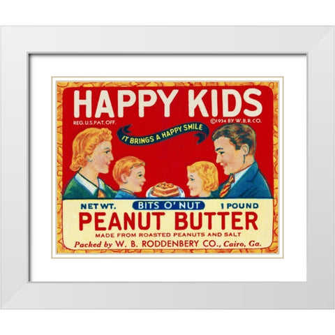 Happy Kids Bits o  Nut Peanut Butter White Modern Wood Framed Art Print with Double Matting by Retrolabel