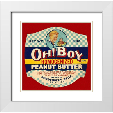Oh! Boy Homogenized Peanut Butter White Modern Wood Framed Art Print with Double Matting by Retrolabel