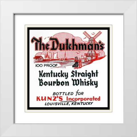 The Dutchmans Kentucky Straight Bourbon Whiskey White Modern Wood Framed Art Print with Double Matting by Vintage Booze Labels