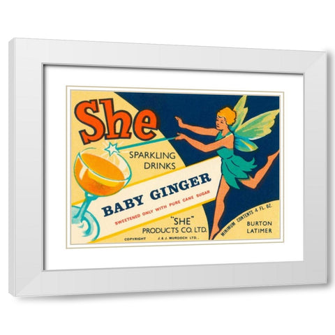 Baby Ginger White Modern Wood Framed Art Print with Double Matting by Vintage Booze Labels