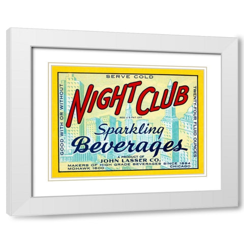 Night Club Sparkling Beverage White Modern Wood Framed Art Print with Double Matting by Vintage Booze Labels