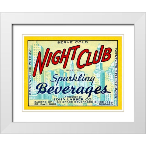 Night Club Sparkling Beverage White Modern Wood Framed Art Print with Double Matting by Vintage Booze Labels