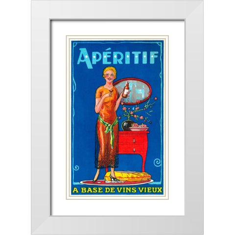 Aperitif White Modern Wood Framed Art Print with Double Matting by Vintage Booze Labels