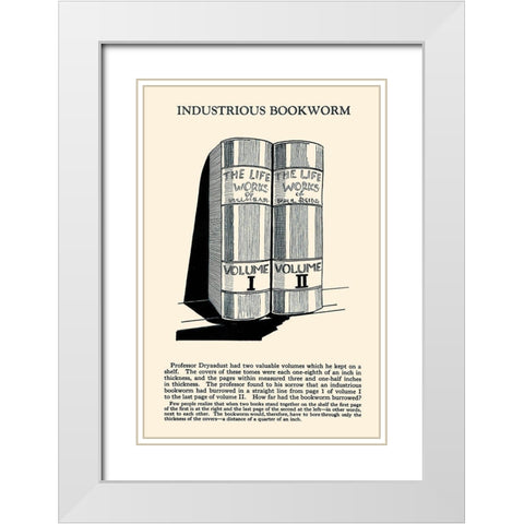 Industrious Bookworm White Modern Wood Framed Art Print with Double Matting by Retromagic