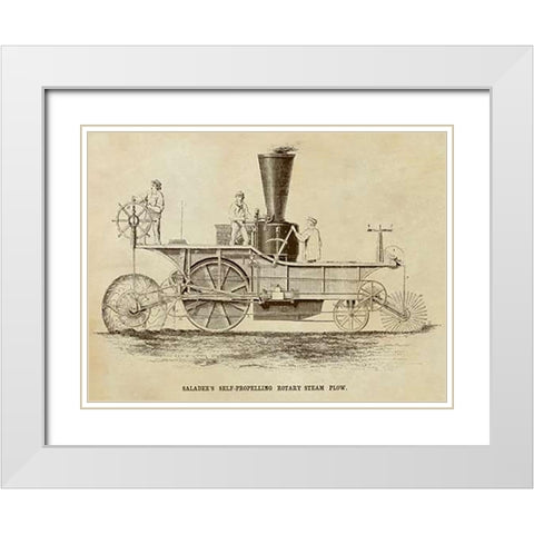 Saladees Self-Propelling Rotary Steam Plow White Modern Wood Framed Art Print with Double Matting by Inventions
