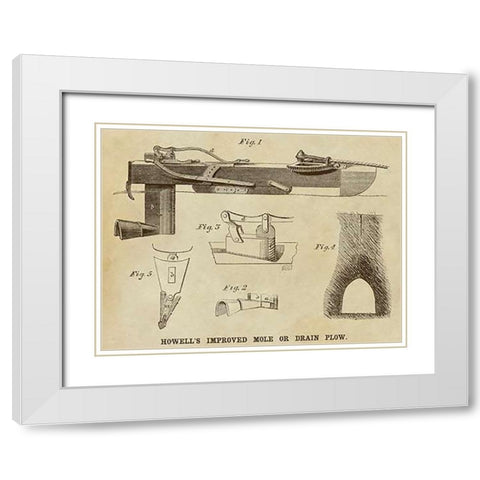 Howells Improved Mole or Drain Plow White Modern Wood Framed Art Print with Double Matting by Inventions
