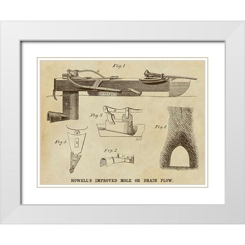 Howells Improved Mole or Drain Plow White Modern Wood Framed Art Print with Double Matting by Inventions