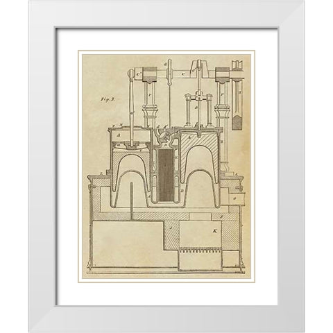 Steam Power Piston Chamber Cutaway White Modern Wood Framed Art Print with Double Matting by Inventions