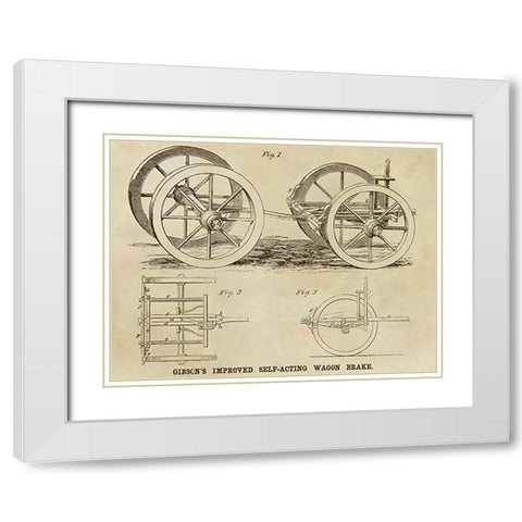 Gibsons Improved Self-Acting Wagon Brake White Modern Wood Framed Art Print with Double Matting by Inventions