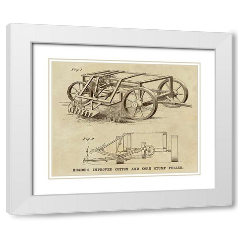 Bishops Improved Cotton and Corn Stump Puller White Modern Wood Framed Art Print with Double Matting by Inventions