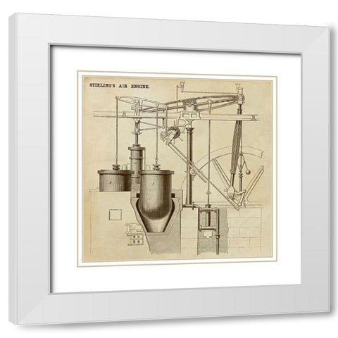 Stirlings Air Engine White Modern Wood Framed Art Print with Double Matting by Inventions