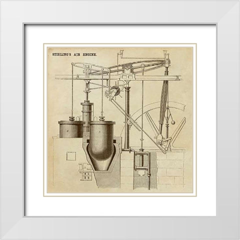 Stirlings Air Engine White Modern Wood Framed Art Print with Double Matting by Inventions