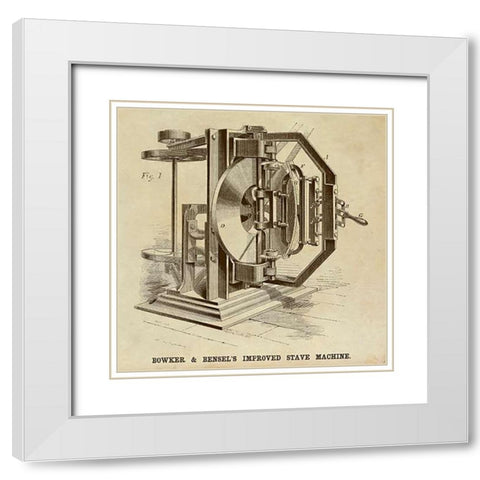 Bowker and Bensels Improved Stave Machine White Modern Wood Framed Art Print with Double Matting by Inventions